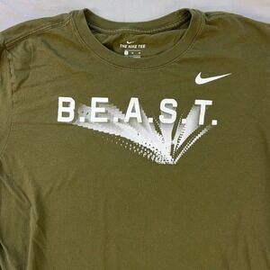 NIKE Tee Mens XL Olive Green BEAST Graphic T Shirt Cotton Football Casual Sporty